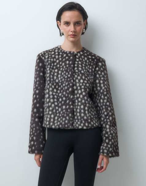 ASOS DESIGN collarless faux fur jacket in black pony skin - view 1