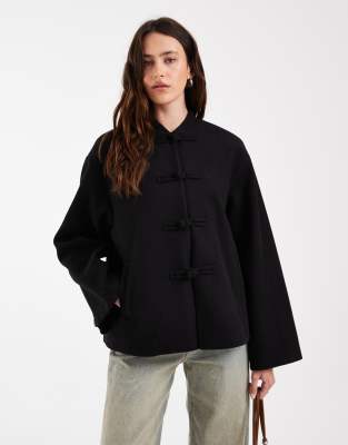 Asos Design Collarless Formal Jacket With Frog Closure Trim In Black