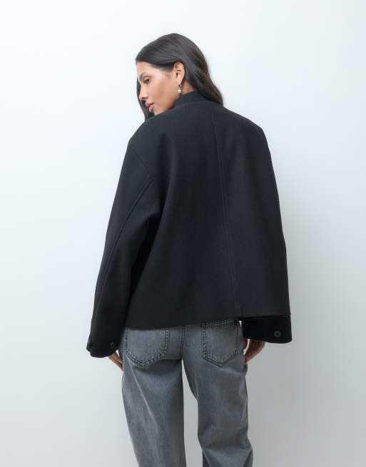 ASOS DESIGN collarless formal jacket with frog closure trim in black, 3 of 4