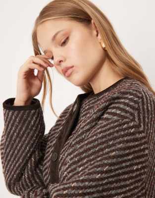 Asos Design Collarless Herringbone Jacket In Multi