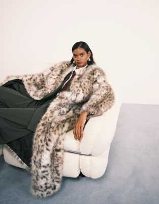 Asos Design Collarless Longline Faux Fur Coat In Multi
