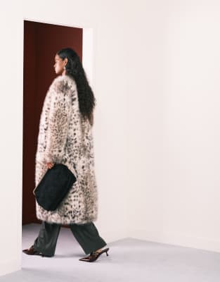 Asos Design Collarless Longline Faux Fur Coat In Multi
