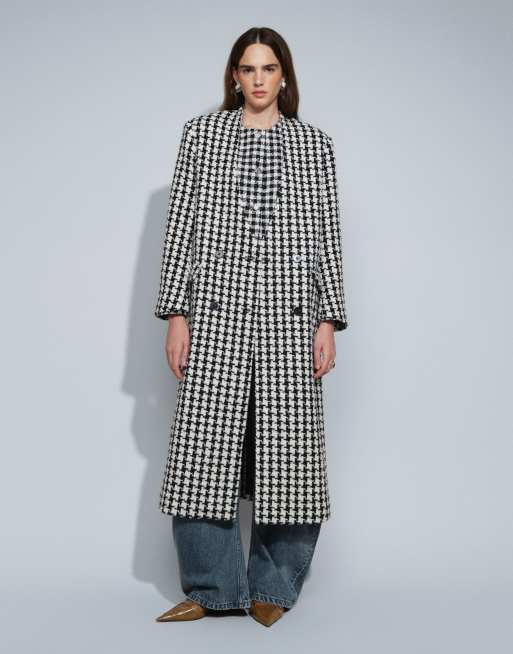 ASOS DESIGN collarless longline formal jacket in houndstooth, 2 of 4