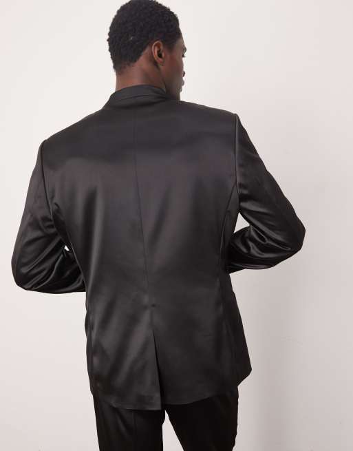 ASOS DESIGN collarless new skinny suit jacket in black satin, 2 of 5
