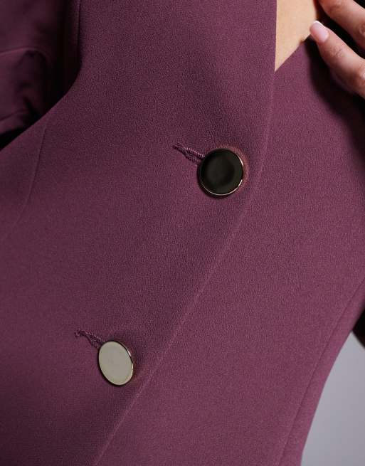 ASOS DESIGN collarless nipped waist blazer in plum, 3 of 4