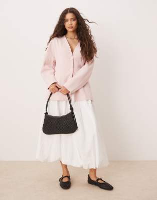 ASOS DESIGN COLLARLESS NIPPED WAIST LINEN BLEND BLAZER 