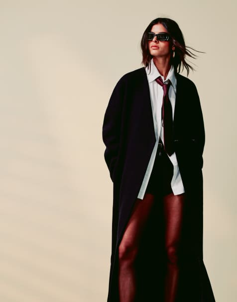 ASOS DESIGN collarless nipped waist wool mix coat in navy - view 1