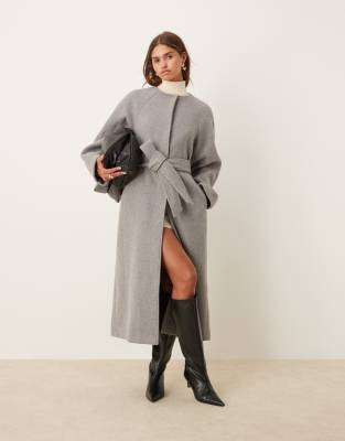 Asos Design Collarless Oversized Chuck On Coat In Gray