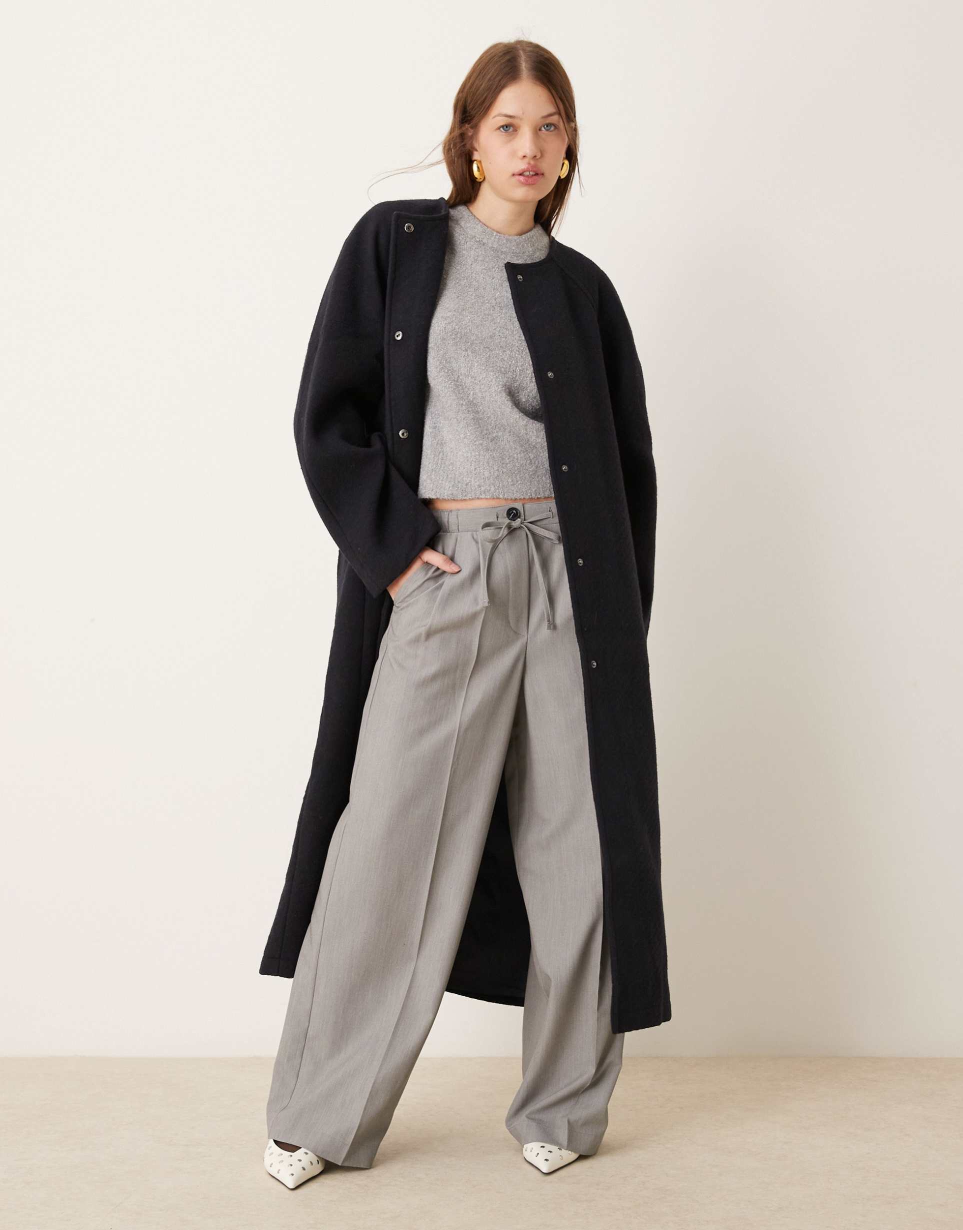 asos design collarless oversized chuck on coat in navy