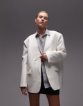 [ASOS DESIGN] ASOS DESIGN collarless oversized tie front blazer in cream-Brown S Cream