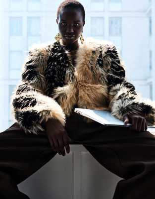 Asos Design Collarless Patched Faux Fur Feathered Jacket In Multi