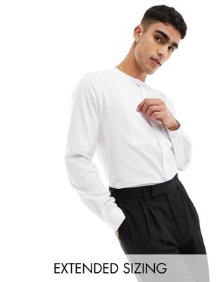 Asos Design Collarless Smart Shirt With Bib In White