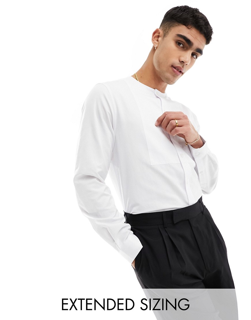 ASOS DESIGN collarless smart shirt with bib in white