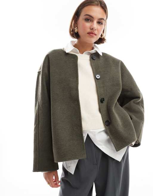 ASOS DESIGN collarless throw on formal coat in charcoal