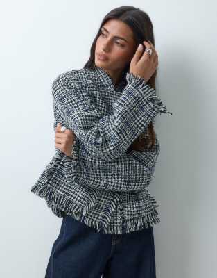 Asos Design Collarless Wool Blend Boucle Jacket In Black