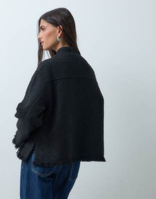 Asos Design Collarless Wool Blend Boucle Jacket In Black