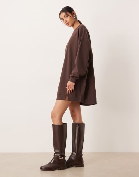 ASOS DESIGN - Collection circulaire - Robe sweat courte à ourlet plongeant - Chocolat - view 1