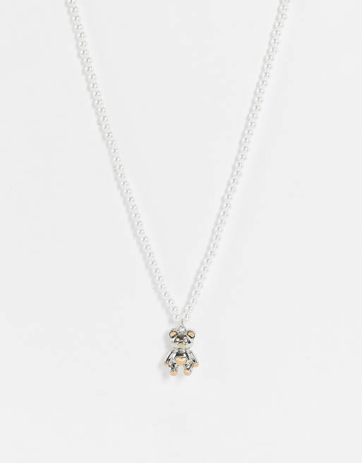 ASOS DESIGN - Collier à billes avec pendentif ourson plaqué bicolore en métaux variés