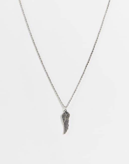 ASOS DESIGN - Collier à pendentif aile d'ange - Argenté