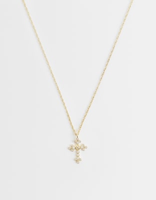 ASOS DESIGN - Collier à pendentif croix orné d'une rose au centre et de cristaux - Doré