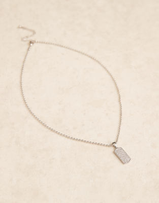 ASOS DESIGN - Collier à pendentif plaque d'identité motif hexagonal à strass - Argenté