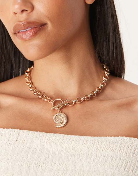 ASOS DESIGN - Collier avec barre en T et pendentif coquillage - Doré - view 1
