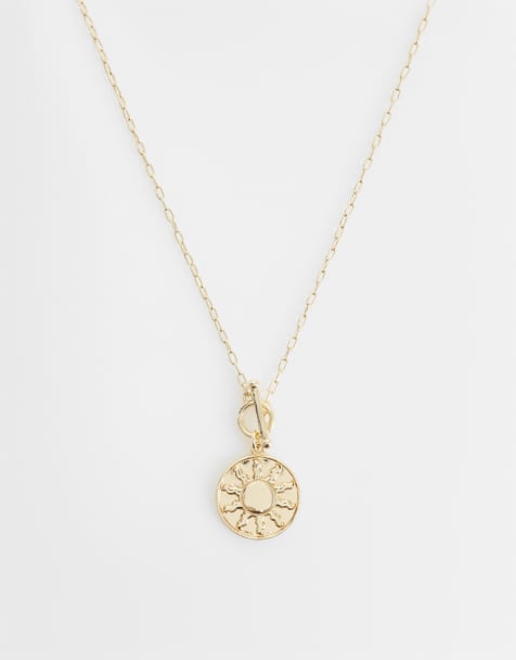 ASOS DESIGN - Collier avec barre en T et pendentif soleil - Doré - view 1