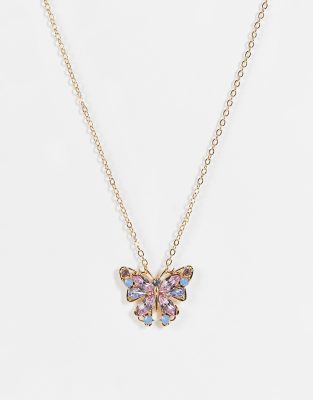 ASOS DESIGN - Collier avec joli pendentif papillon en cristal - Doré | ASOS