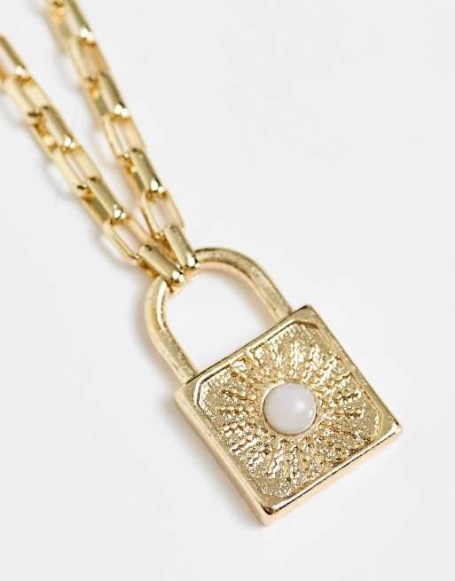 ASOS DESIGN - Collier avec pendentif cadenas semi-précieux - Doré, 4 de 4