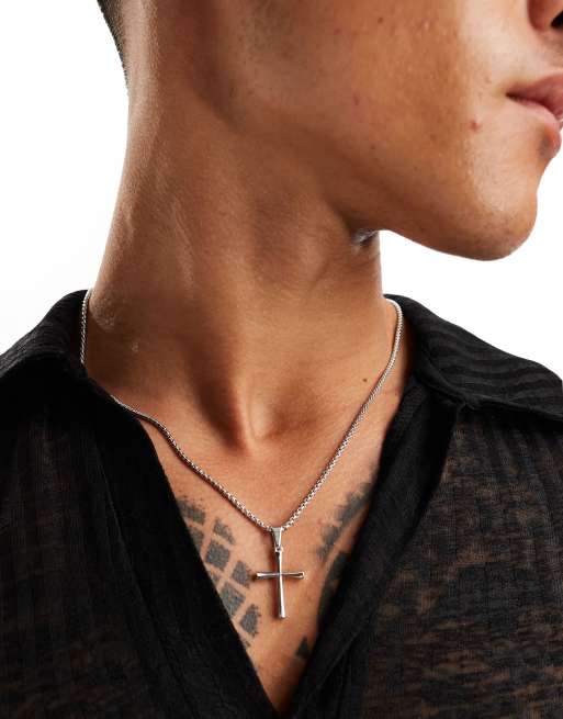 ASOS DESIGN - Collier avec pendentif croix - Argenté
