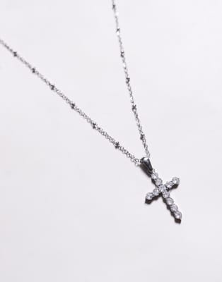 ASOS DESIGN - Collier avec pendentif croix orné de cristaux - Argenté