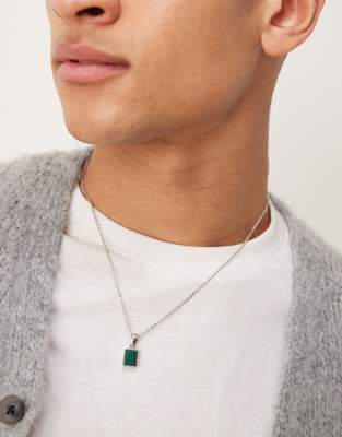 ASOS DESIGN - Collier avec pendentif en malachite semi-précieuse - Argenté