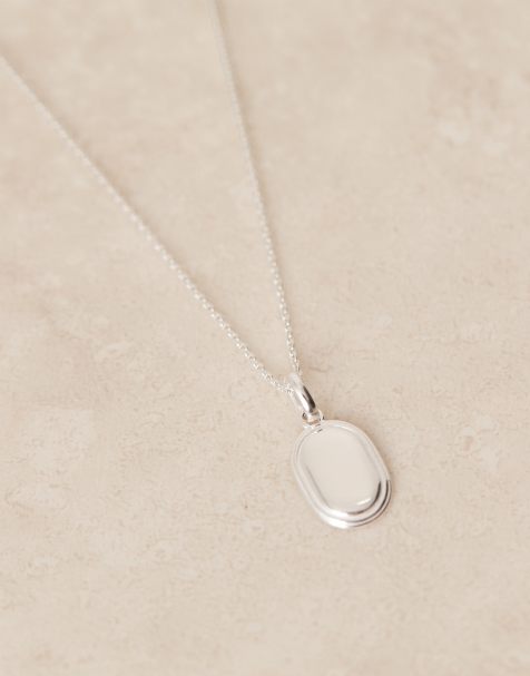ASOS DESIGN - Collier avec pendentif ovale en argent massif - Argenté - view 1