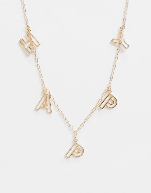 ASOS DESIGN - Collier avec pendentifs lettres HAPPY découpées - Teinte or