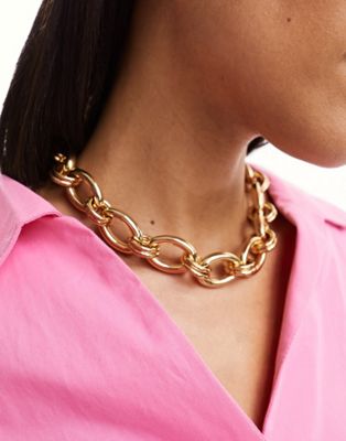 ASOS DESIGN necklace with circular chain link design in gold tone - ASOS Price Checker