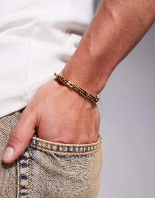 ASOS DESIGN - Collier chaîne à maille marine rectangulaire en acier inoxydable résistant à l'eau - Doré