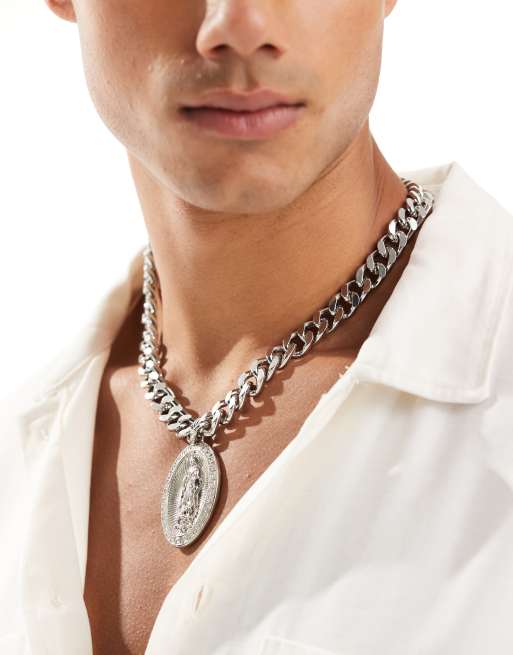 ASOS DESIGN - Collier chaîne à maillons épais et pendentif Saint-Christophe - Argenté