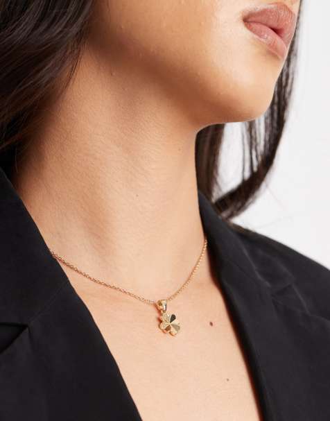 ASOS DESIGN - Collier chaîne à pendentif trèfle avec pochette cadeau - Doré - view 1