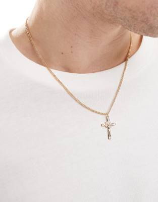 ASOS DESIGN - Collier chaîne avec pendentif croix - Doré