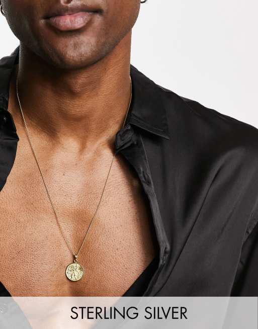 ASOS DESIGN - Collier chaîne avec pendentif Saint-Christophe en argent massif plaqué or 14 carats