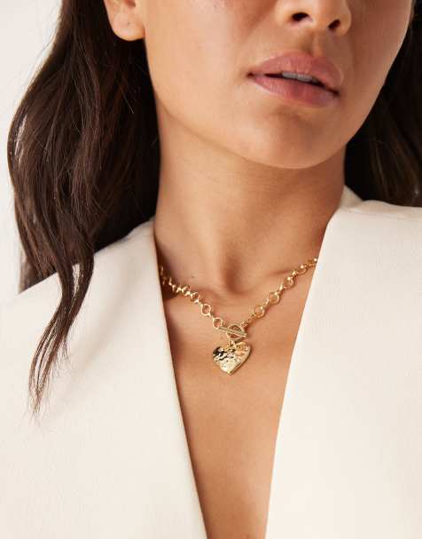 ASOS DESIGN - Collier chaîne avec pendentifs cœur et barre en T - Doré - view 1