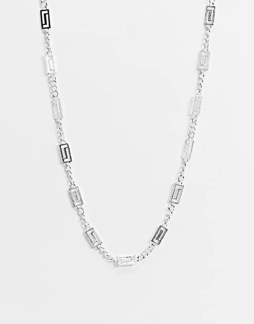 ASOS DESIGN - Collier chaîne court 7 mm d'épaisseur moyenne à maillons vague grecque - Argenté