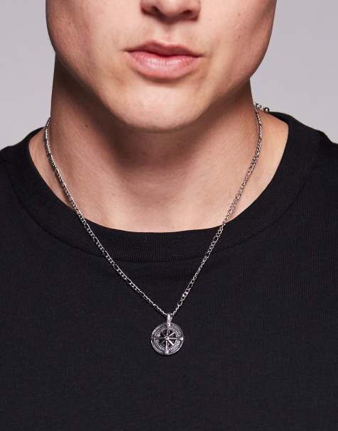 ASOS DESIGN - Collier chaîne en acier inoxydable résistant à l'eau avec pendentif boussole - Argenté - view 1