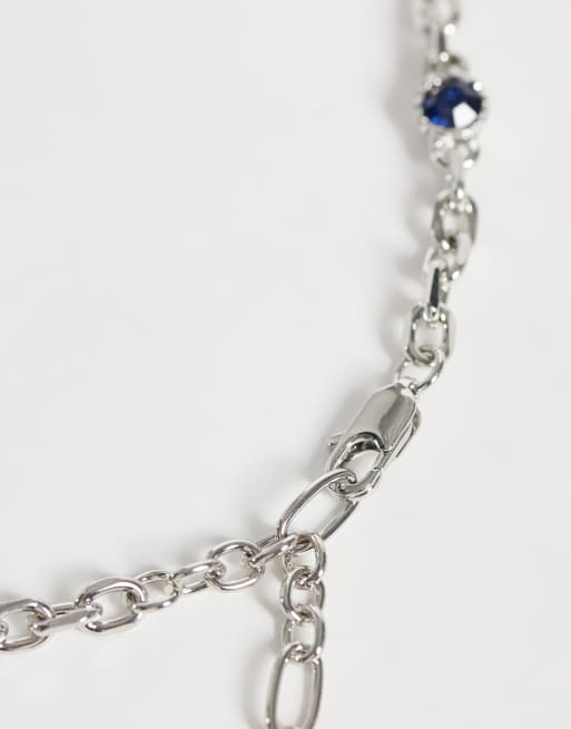 ASOS DESIGN collier chaîne en argent avec pierre imitation saphir, 3 de 4