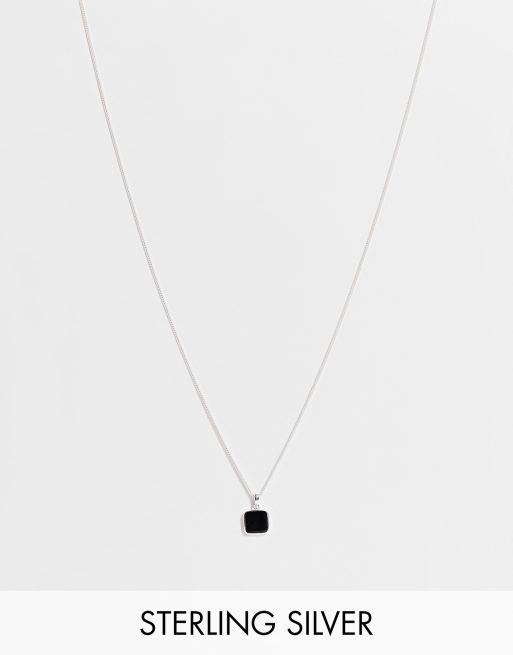 ASOS DESIGN - Collier chaîne en argent massif avec pendentif carré en onyx - Noir