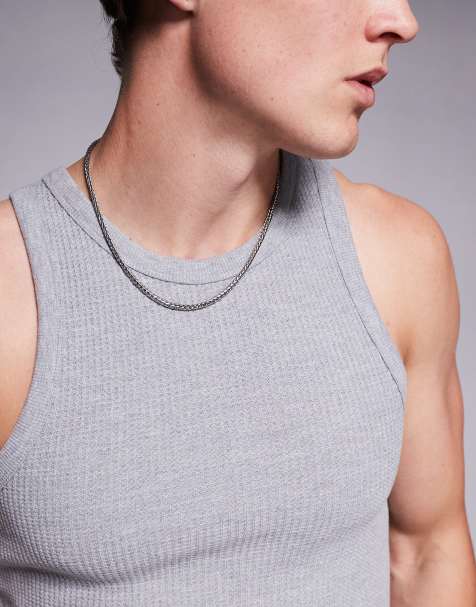 ASOS DESIGN - Collier chaîne en cordelette à maillons carrés en acier inoxydable étanche - Argenté - view 1