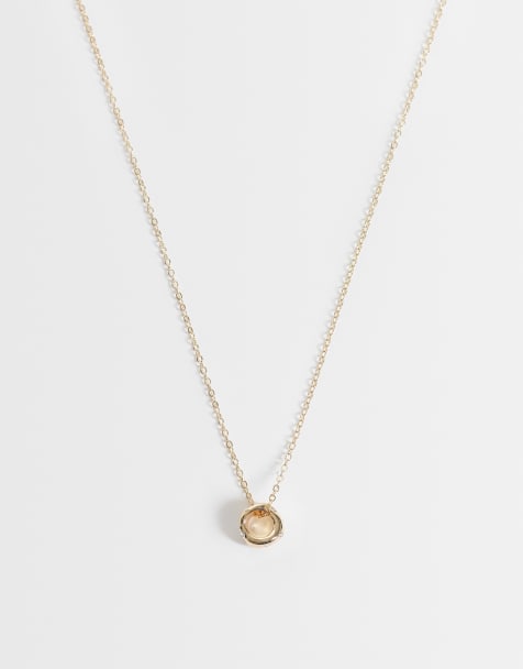 ASOS DESIGN collier chaîne fine avec pendentif rond doré - view 1