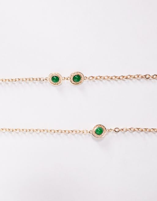 ASOS DESIGN - Collier chaîne long orné de pierres vertes - Doré  , 2 de 3