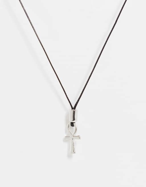 ASOS DESIGN - Collier cordon fin avec pendentif ânkh - Argenté