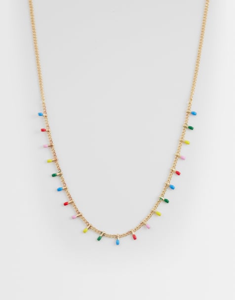 ASOS DESIGN - Collier court à perles multicolores - Doré - view 1
